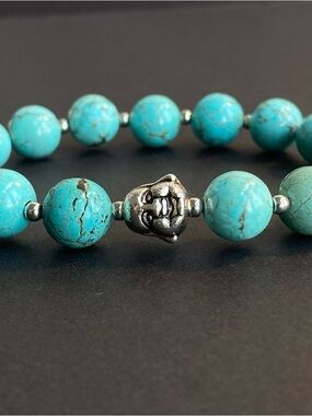 Turquoise Bead Bracelet with Silver Buddha Accent